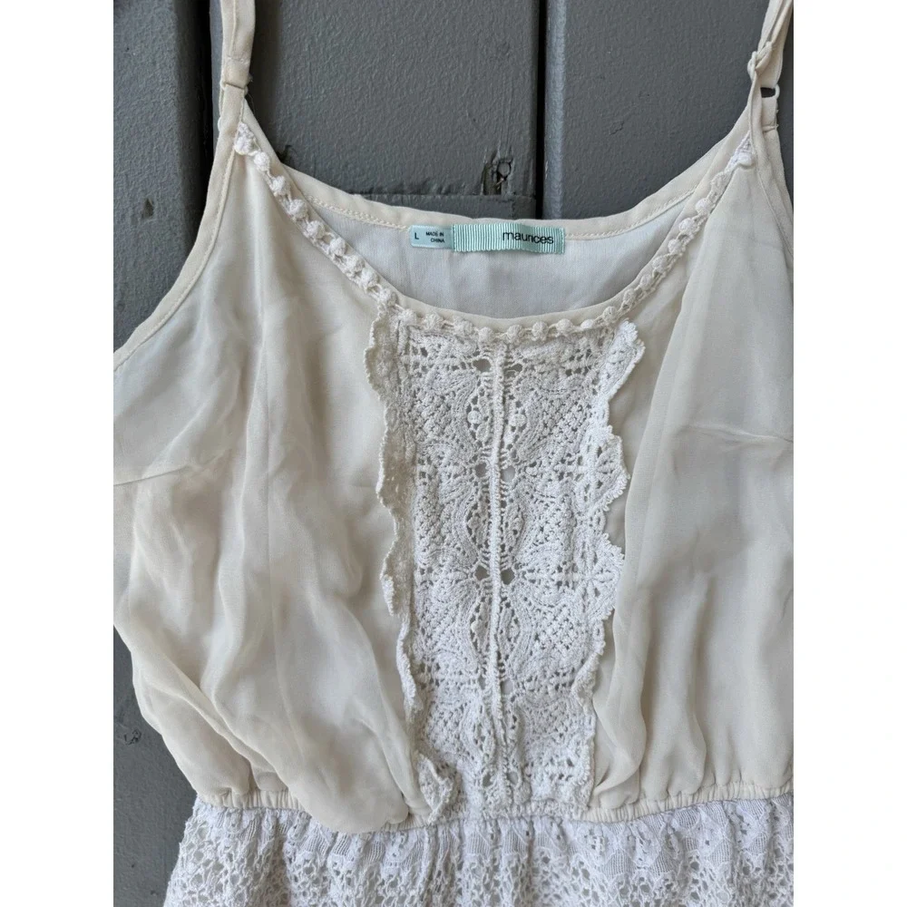 Maurices Lace‎ Trim Mini Dress Spaghetti Strap Boho Flirty Ivory Wedding Size L